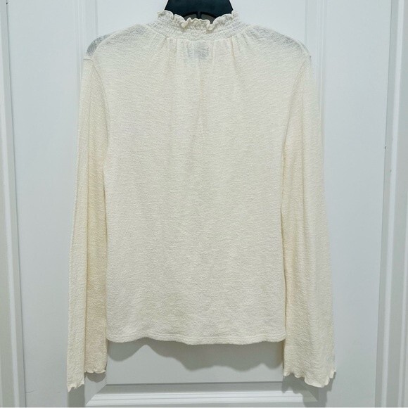 Madewell Texture & Thread Cream Ruffled Mockneck Top Bell Sleeve Women's Medium - Picture 6 of 9